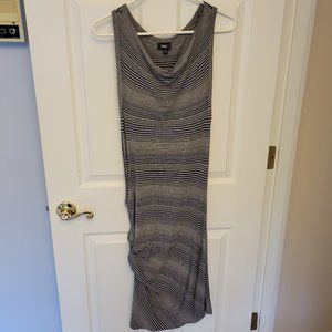 Slimming and flattering striped ruched dress